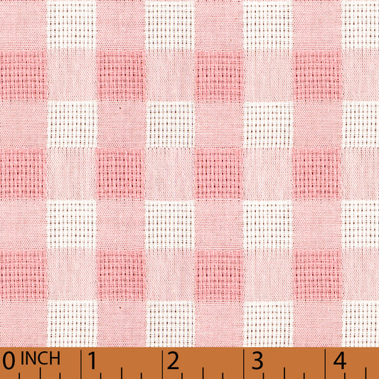 O22- pink coral check linen fabric