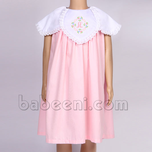 Beautiful shadow embroidery and monogram tulip girl dress - DR 2600