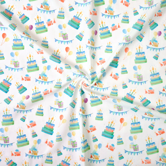 F70- Birthday cake woven printed 4.0 fabric