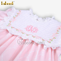 Monogram & flower embroidery baby girl dress - DR 3417