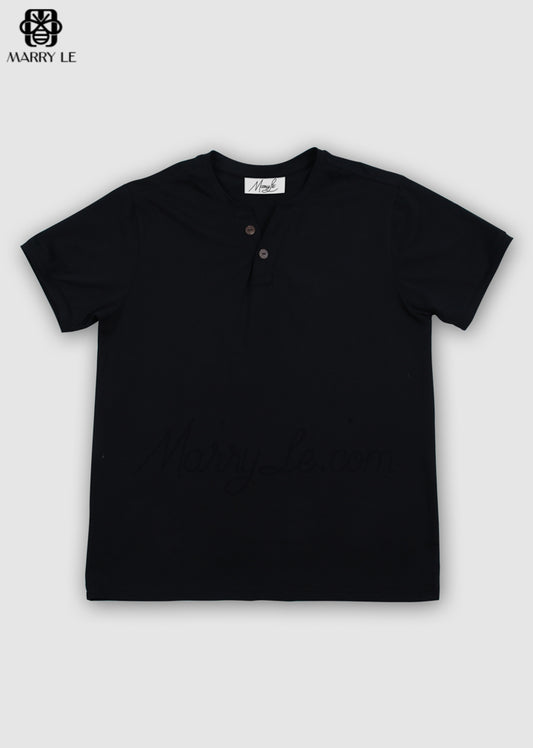 V-NECK SHORT SLEEVES BLACK T-SHIRT - MD162