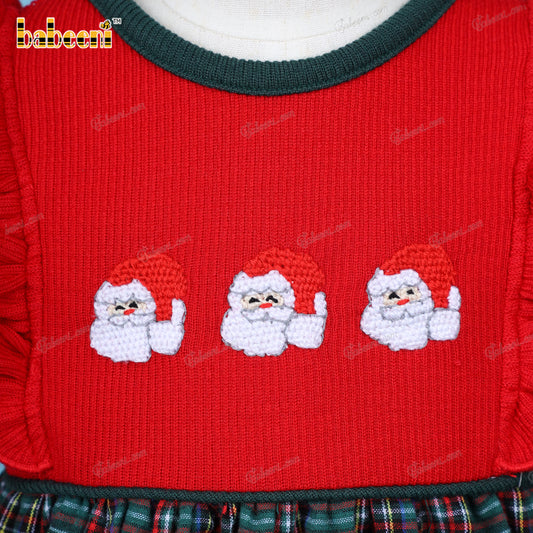 Crochet Embroidery Santa Dress Red And Green For Girl - DR3634