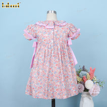 Honeycomb Smocked Dress Pink And 2 Bows For Girl - DR3708