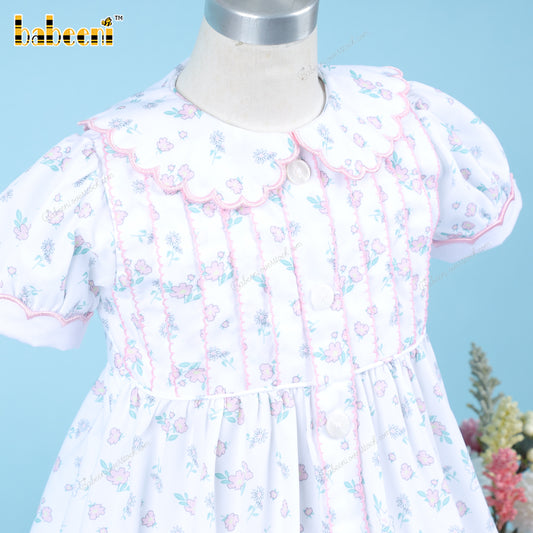 Plain Dress White Neck Pink Floral For Girl - DR3685