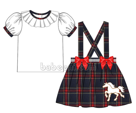 Girl Unicorn Ruffle Applique Two Pieces Dress- DR 2957