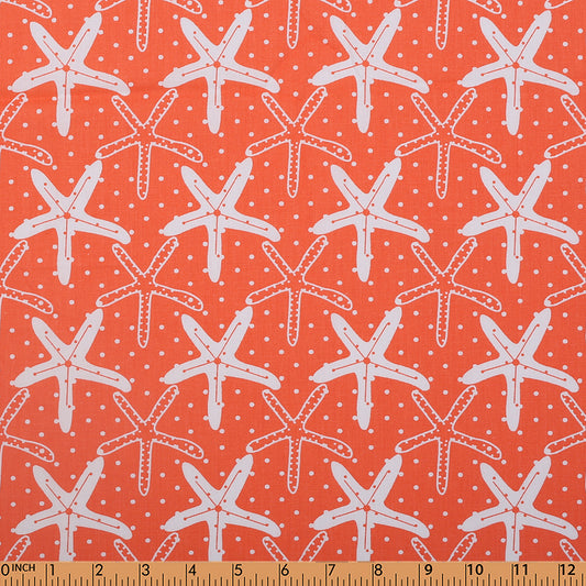 I22- Starfish and white dot in coral printed fabric