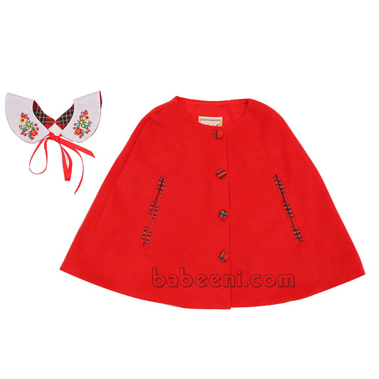 Chic Baby Girl’s Flowery Red Fleece Short Cape -CT 14