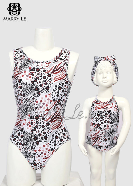 LEOPARD PRINT MOMMY AND ME MATCHING RUFFLE ONE PIECE SWIMSUIT - MD499