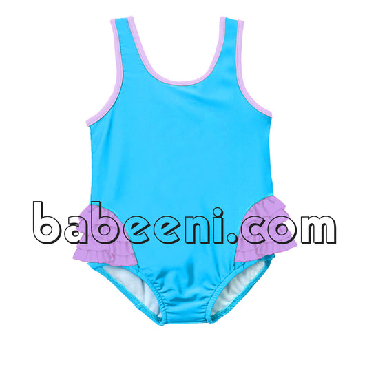 Lovely turquoise rash guard swimsuit for little girls - SW 305