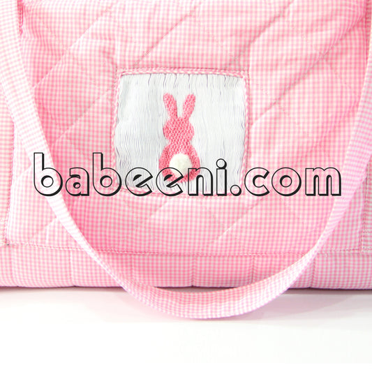 Nice pink bunny hand smocked quilted tote bag - QA 05