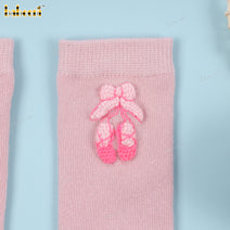 Kid Sock In Dark Pink Bow Embroidered - HS41