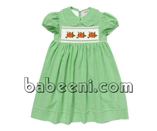 Lovely pumpkin girl smocked dress for Halloween - DR 2287