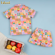 Girl two piece 4.0 linen print with colorful pattern - DR4162