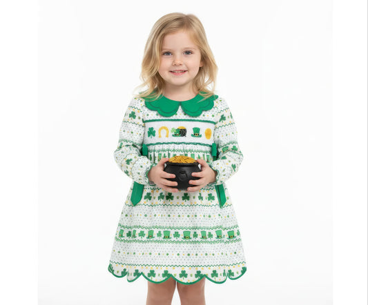 DR4656 - Girls St. Patrick's Day Smocked Dress