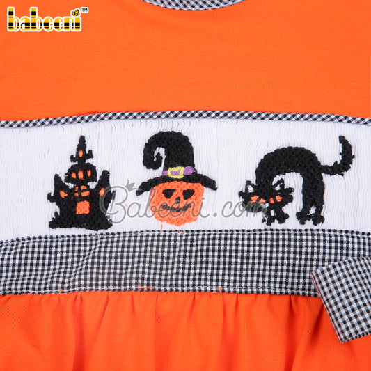 Halloween pattern hand smocked girl bubble - DR3751