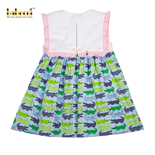 Embroidery crocodile girl dress white bib sleeveless - DR 3115