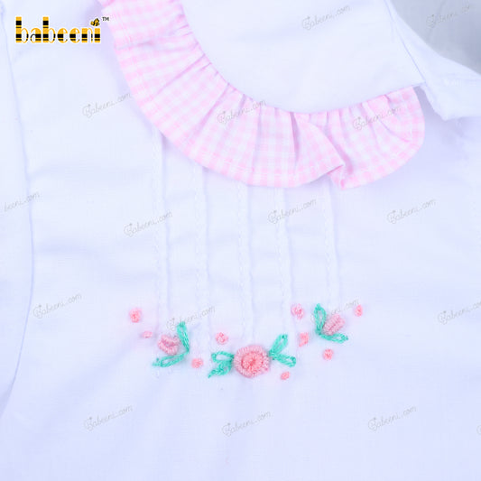 2-Piece Set  Embroidery Flower White Pink For Girl - DR3635