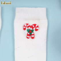 Kid Sock In White Christmas Theme Embroidered - HS35