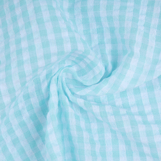 XB54 - Cyan medium gingham seersucker