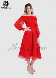 OFF SHOULDER SWISS DOT DRESS FOR WOMEN – MD533