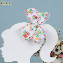 Beautiful birthday theme pattern grosgrain ribbon girls bow - HB 140