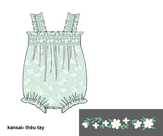 F100- baby white floral in pale aquamarine woven printing 4.0