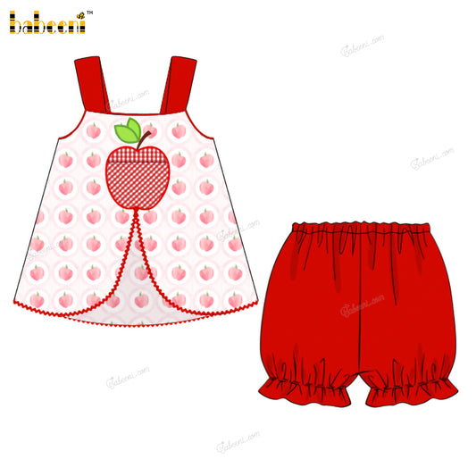 Girl Outfit Pink And Red Apple Embroidered - DR3966