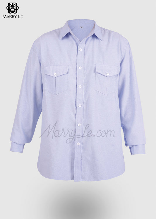 LONG SLEEVES SOLID BLUE SHIRT WITH POCKETS - MD431