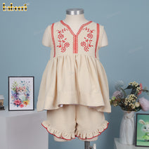 Girl dress with flower machine embroidery and neckline hand embroidery - DR4158