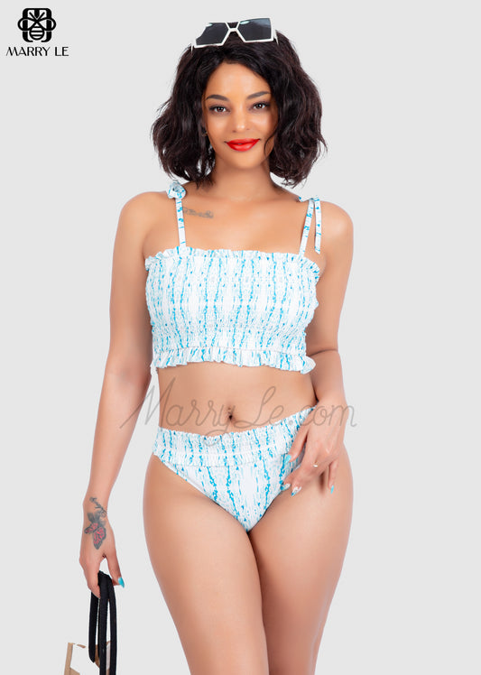 TRENDY BEACHWEAR 2 PIECES SMOCKED SWIMSUIT FOR WOMEN -MD 57