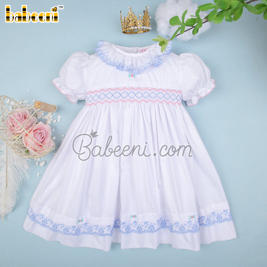 Gorgeous little girls geometric smocking lace dress – DR 3503