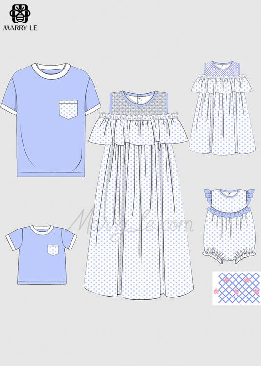 FAMILY MATCHING POLKA DOT RUFFLE SHIRRED DRESSES AND TSHIRTS SETS - MD455