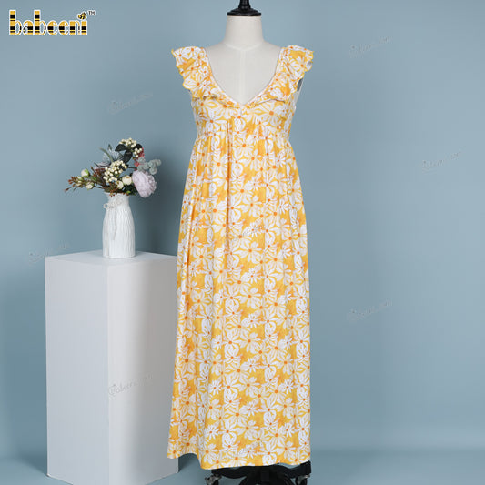 Lady dress white and yellow flower woven 4.0 printing - DR4169