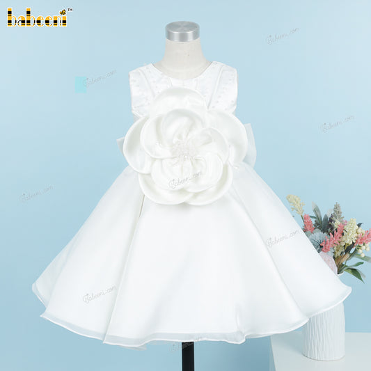 Girl Belted Dress In White - DR3799