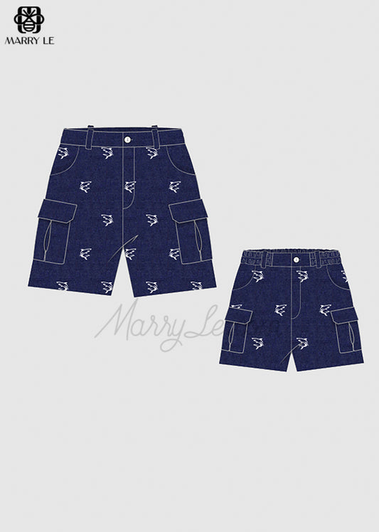 WHALE EMBROIDERY DADDY AND BOY SHORT - MD394