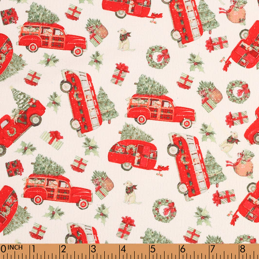 N34- Car Chrismas tree corduroy printed 4.0 fabric