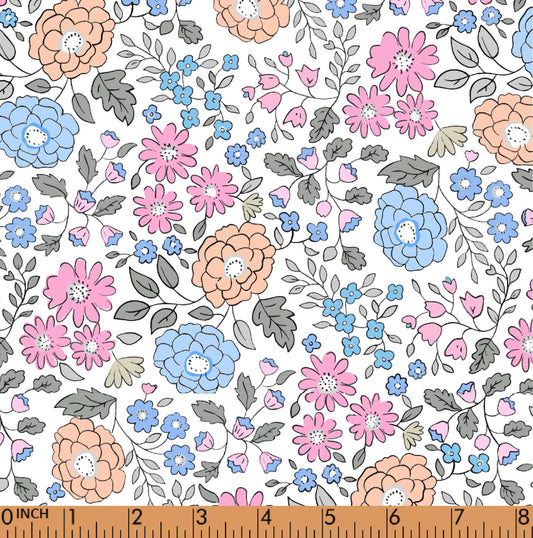 PP13 - pink, blue, peach floral fabric printing in 4.0