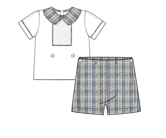 XB22- white, blue plaid seersucker fabric