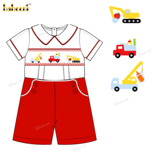 Boy Shortall Hand Smocked In Red And White - BC1265