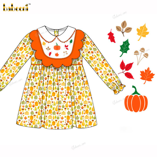 Girl Orange Dress Hand Embroidered - DR4008