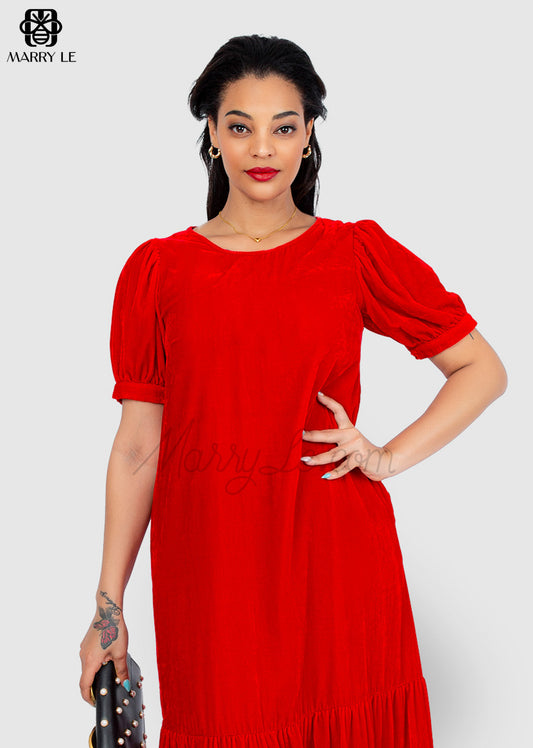 VIBRANT RED DRESS IN VELVET – MD242