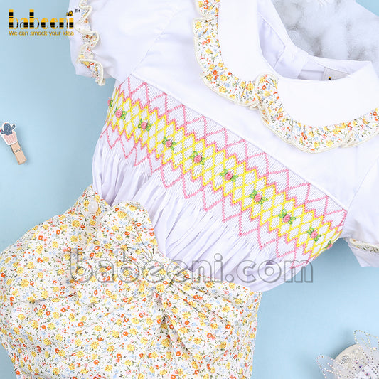 Floral geometric baby girl smocked clothing - DR 3296