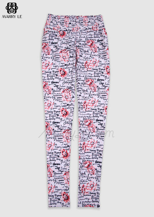 HAND WRITING AND FLORAL PRINT PANT FOR WOMEN - MD40