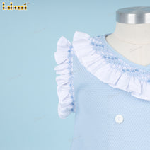 Girl Geometric Smocked Dress In Blue - DR3802