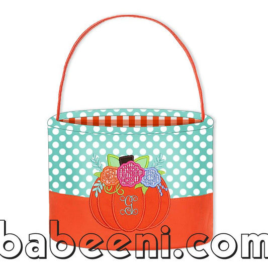 Pumpkin applique monogrammed hand bag KB 24