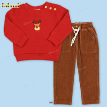 Outfit French Knot Red And Brown For Boy - BC1137