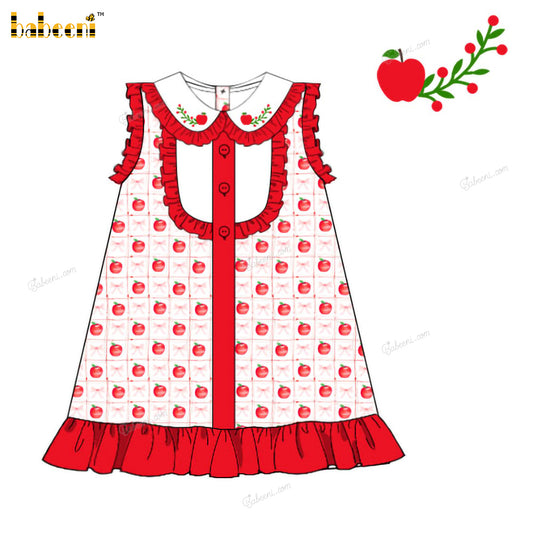 Girl Dress With Hand Embroidered Apple - DR3945