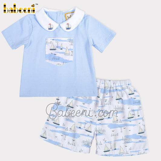 Sailboat printed boy set clothing – BC 1003