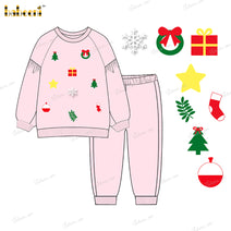 Girl Outfit In Pink Hand Embroidered Christmas Details - DR4053