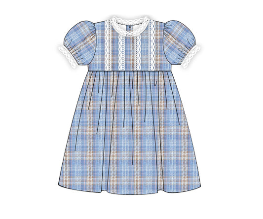 XB25- white, blue, khaki plaid seersucker